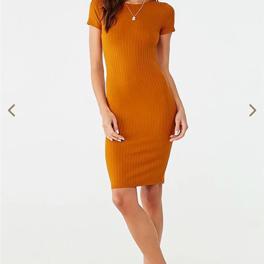 Forever 21 Ribbed Short-Sleeve Midi Dress in Burnt Orange Juniors Teens Women - Picture 6 of 6